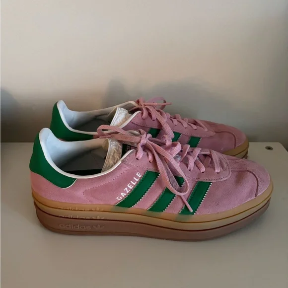 Adidas Gazelle Pink and Green platform Sneakers 9 - Picture 2 of 7